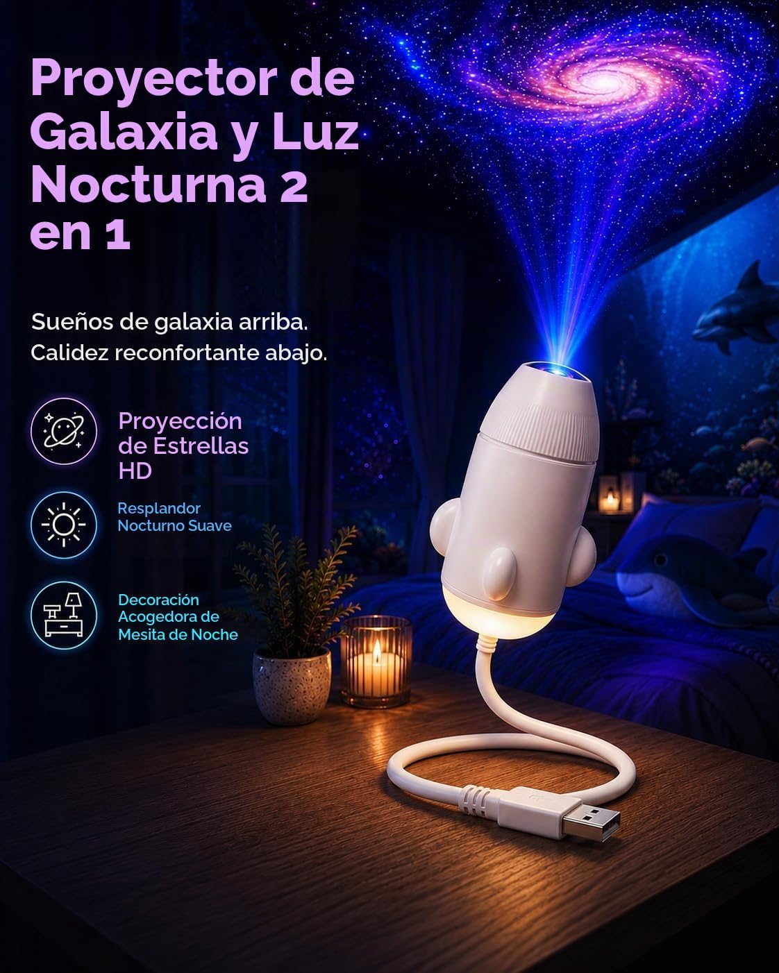 Proyector de Estrellas y Galaxia LED con Control Remoto