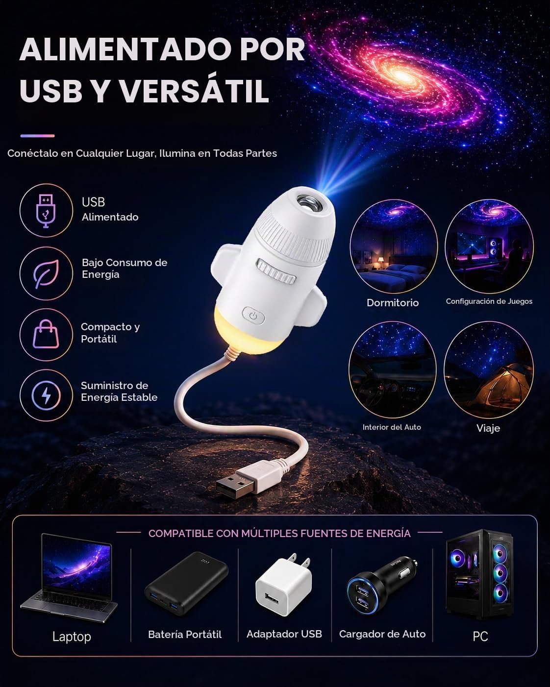 Proyector de Estrellas y Galaxia LED con Control Remoto